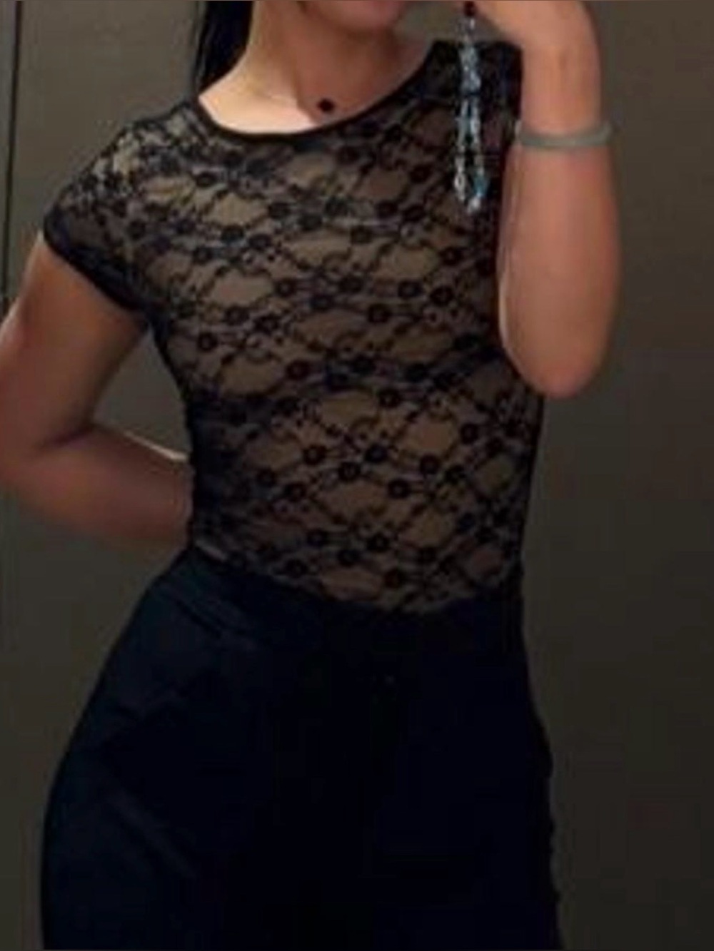 Xs black floral lace top